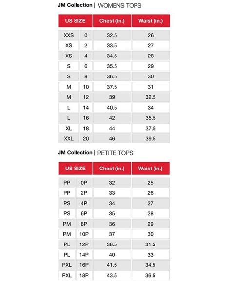 macy's jm collection tops|jm collection size chart.